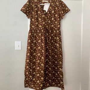 Christy Dawn The Dawn Dress Russet Floral Bouquet Brown Organic Cotton Sz M